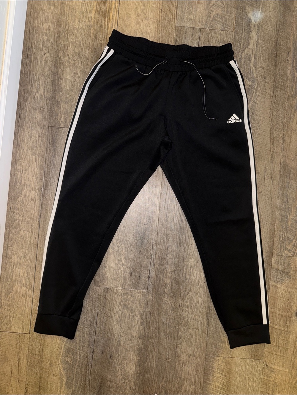 adidas Black Track Pants with White Three-Stripes